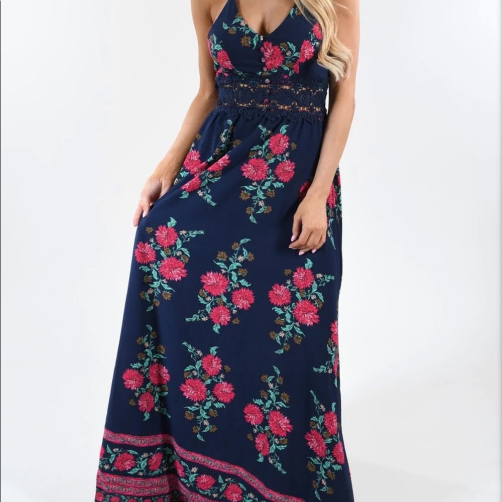 This Story Never Ends Navy Floral Maxi Dress